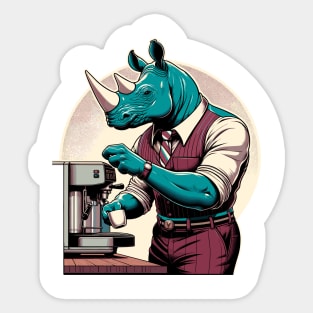 70s rhino barista making a coffee Sticker